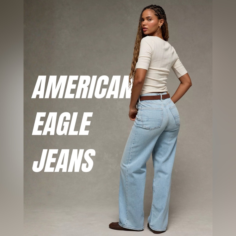 American Eagle Outfitters Women's Curvy Super High Waisted Sky Blue Flare Jeans